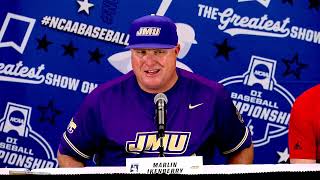 JMU Baseball 202324  May 31 Postgame Press Conference vs South Carolina  Raleigh Regional [upl. by Imiaj]