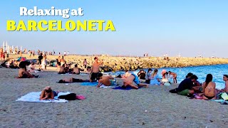 Relaxing at Playa de Barceloneta this Summer 2024  Barcelona Beach Walk amp Swim [upl. by Adnohsor]