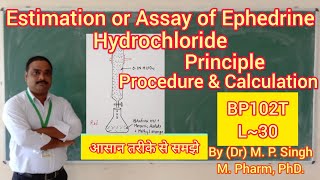 Estimation or Assay of Ephedrine Hydrochloride  Pharmaceutical Analysis  BP102T  L30 [upl. by Eyaj]