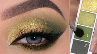 Golden Green Eye Makeup Tutorial for Brown Eyes  parrot color eyes makeup [upl. by Karel]