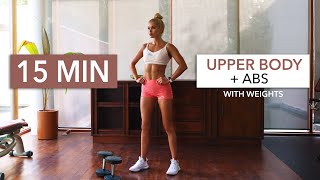 15 MIN UPPER BODY  ABS  Gym Style Circuit Training with breaks weights  alternative bottles [upl. by Illac]