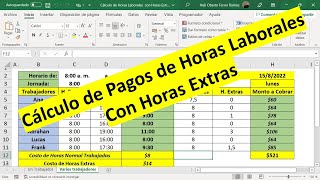 Cálculos de Pagos de Horas Laborales con Horas Extras con Excel  Plantilla Descargable [upl. by Dowski]