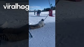 FirstTime Skier Fails to Ride Lift  ViralHog [upl. by Aissat]