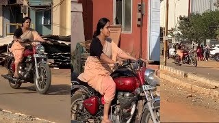 Actress Pragathi Riding Bullet  Actress Pragathi Videos  Sunray Media [upl. by Moreta846]