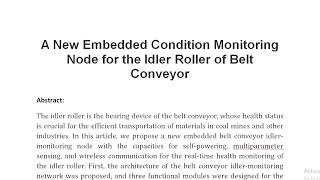 A New Embedded Condition Monitoring Node for the Idler Roller of Belt Conveyor [upl. by Vedetta]