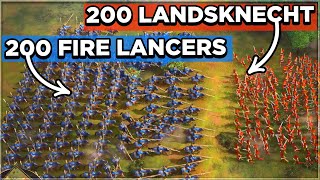 200 FIRE LANCERS vs 200 LANDSKNECHT  Age Of Empires 4 ⚔ [upl. by Dnomaj]