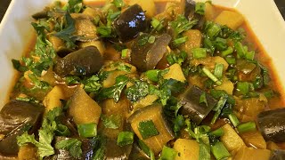 POTATO WITH AUBERGINE VEGAN CURRY  HOMEMADE RECIPE [upl. by Ecnedac]