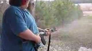 Fat guy shooting Bumpfire Yugo underfolder M70 AK47 first attempt [upl. by Ayotahs549]