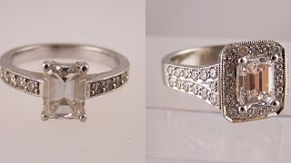 Jewellery remodelling  before amp after photos of old jewellery reset into halo engagement rings [upl. by Jemmy]