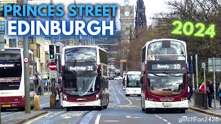 Buses amp Trams on Edinburgh Princes Street Scotland 2024 [upl. by Soloma]