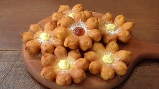 노오븐틀없이 플라워 도너츠 만들기  커스터드 도넛 딸기잼 도넛  Flower Donuts  Custard Donuts Recipe [upl. by Sirromaj592]