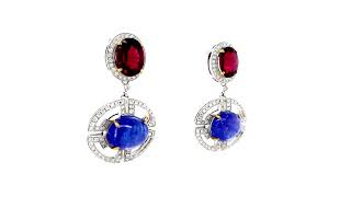 Red Tourmaline Diamond and Tanzanite 18ct Gold Drop Earrings  Fei Liu Fine Jewellery [upl. by Suruat]