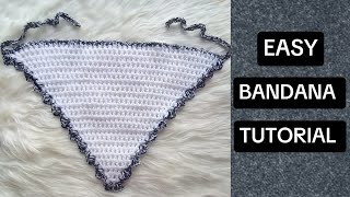 Crochet easy bandana tutorial  Headscarf tutorial  Crochet mesh stitch [upl. by Akcinahs]