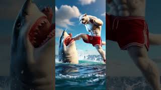 💦Kitten falls into the water🐱🚨 brave cat dad fights shark🦈🥊 ai story catshortsfunnymeowfunny [upl. by Inattirb]