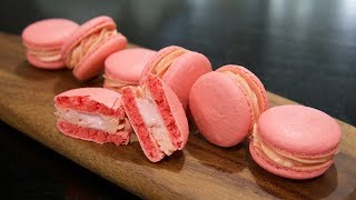 Double Strawberry Macaron 딸기마카롱  NonHollow Foolproof French Macaron Recipe [upl. by Laise672]