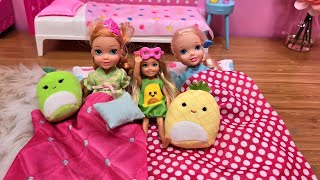 Sleepover at Chelsea  Elsa amp Anna toddlers  Barbie surprise toys  bedtime routine [upl. by Farrand462]