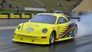 ROD PENROSE RACING TURBO VW BEETLE 819  163 MPH SYDNEY DRAGWAY 19122014 [upl. by Fasa]