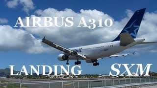 LOW PASS  Air Transat Airbus A310 landing on Maho Beach  Sint Maarten [upl. by Markiv251]