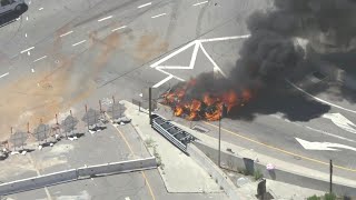 Car explodes on 405 Freeway near Brentwood [upl. by Nnylatsyrk730]