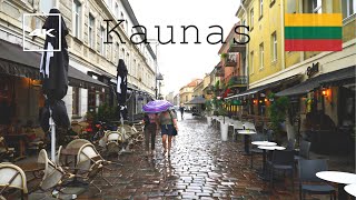 Kaunas Lithuania 4k summer rain walk tour Virtual walking in the old town [upl. by Suiradel425]