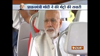 PM Narendra Modi rides in a metro from Dhaula Kuan to Dwarka [upl. by Moshell]