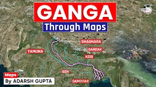 Ganga River System Through Map  Tributaries of Ganga  UPSC Prelims amp Mains [upl. by Borlase57]