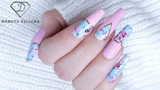 Beautiful Spring nail art tutorial with sugar and flower transfer foil [upl. by Enaile]