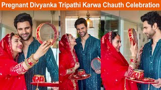 Pregnant Divyanka Tripathi Karwa Chauth Celebration with Husband Vivek Dahiya [upl. by Nereen651]