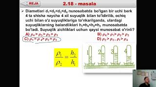 17 Harakatlanayotgan suyuqlik va gazlarda bosim 2024 25 masala yechish [upl. by Letram890]