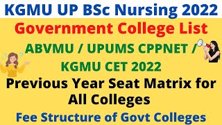 KGMUABVMUUPUMS BSc Nursing 2022  List of All Government amp Private Colleges  Seat Matrix amp Fees [upl. by Notned]