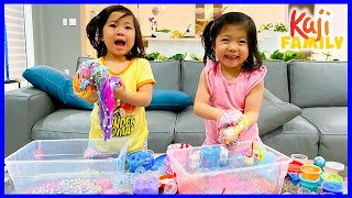 Mixing All My Slime Giant Slime Smoothie with Emma and Kate [upl. by Nahrut]