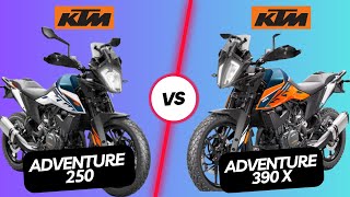 KTM 250 Adventure Vs KTM 390 Adventure X 🔥🔥 Full Comparison ⚡⚡Engine Price Power Weight [upl. by Popelka352]