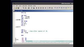 6502 Assembly Program to show Squares using diff  2n1 [upl. by Synned723]