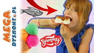 DZIWNE LODY 🍦 FOOD CHALLANGE • Kto zje RYBĘ 🐟 MegaDyskont [upl. by Anaile]