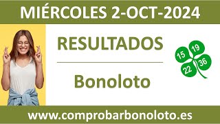 Resultado del sorteo Bonoloto del miercoles 2 de octubre de 2024 [upl. by Lubbi]