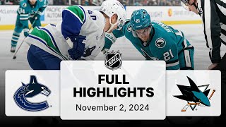 NHL Highlights  Canucks vs Sharks  November 02 2024 [upl. by Renrew106]