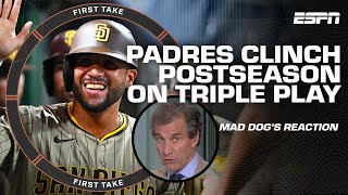 PADRES COULD WIN THE DIVISION 🤯 Mad Dog reacts to SDs gameending triple play  First Take [upl. by Harwell]