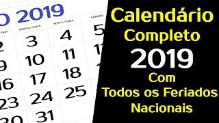 CALENDÁRIO 2019 BRASIL COM FERIADOS NACIONAIS [upl. by Oettam385]