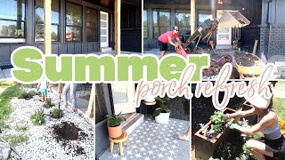 SUMMER PORCH CLEAN AND DECORATE  STARTING OUR LANDSCAPING PROJECT  OUTDOOR CLEANING MOTIVATION [upl. by Amoeji938]