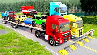 BeamNGDrive 054 2K Epic Crash Test  Double Flatbed Long Car vs SpeedBumps a Train [upl. by Werdnaed]