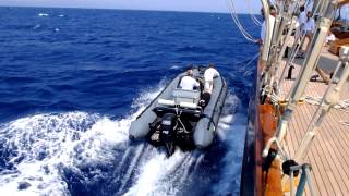 3Mast Schooner Atlantic launches her tender under sail [upl. by Ewald]