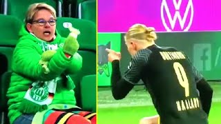 Erling Haaland goal celebration against Wolfsburg fan [upl. by Nynnahs]