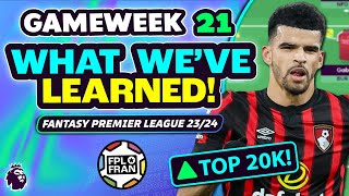 FPL GW21 What Weve Learned Teams to Target  TOP 20K  Fantasy Premier League 2324 [upl. by Atteragram]