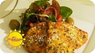 Leckeres Hähnchenschnitzel panieren  Sat1 Frühstücksfernsehen [upl. by Bohs477]