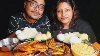 Eating Show  Rice Boiled Egg Potol Bhaja Aloo Pakora Dal Sedho  Simple amp Delicious Lunch Menu [upl. by Araek789]