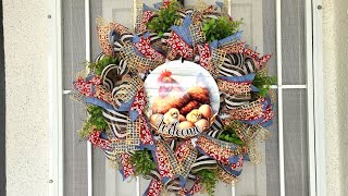 How to make a farmhouse inspired wreath with deco mesh [upl. by Ilil581]