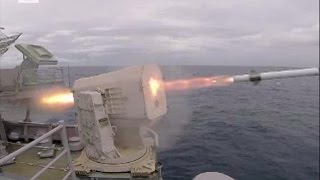 US Navy RIM116 Rolling Airframe Missile Live Fire [upl. by Crowns]