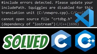 include errors detected please update your includepath SOLVED visual studio code C and C [upl. by Aiceled]