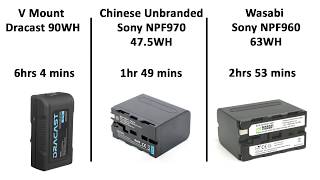 Battery Comparison V Mount vs Sony NP F970 vs Wasabi [upl. by Adyol]