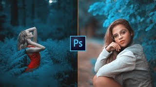 Cyan Blue Leaf Color Grading Effect Photoshop Tutorial  Photo Effect [upl. by Azriel]